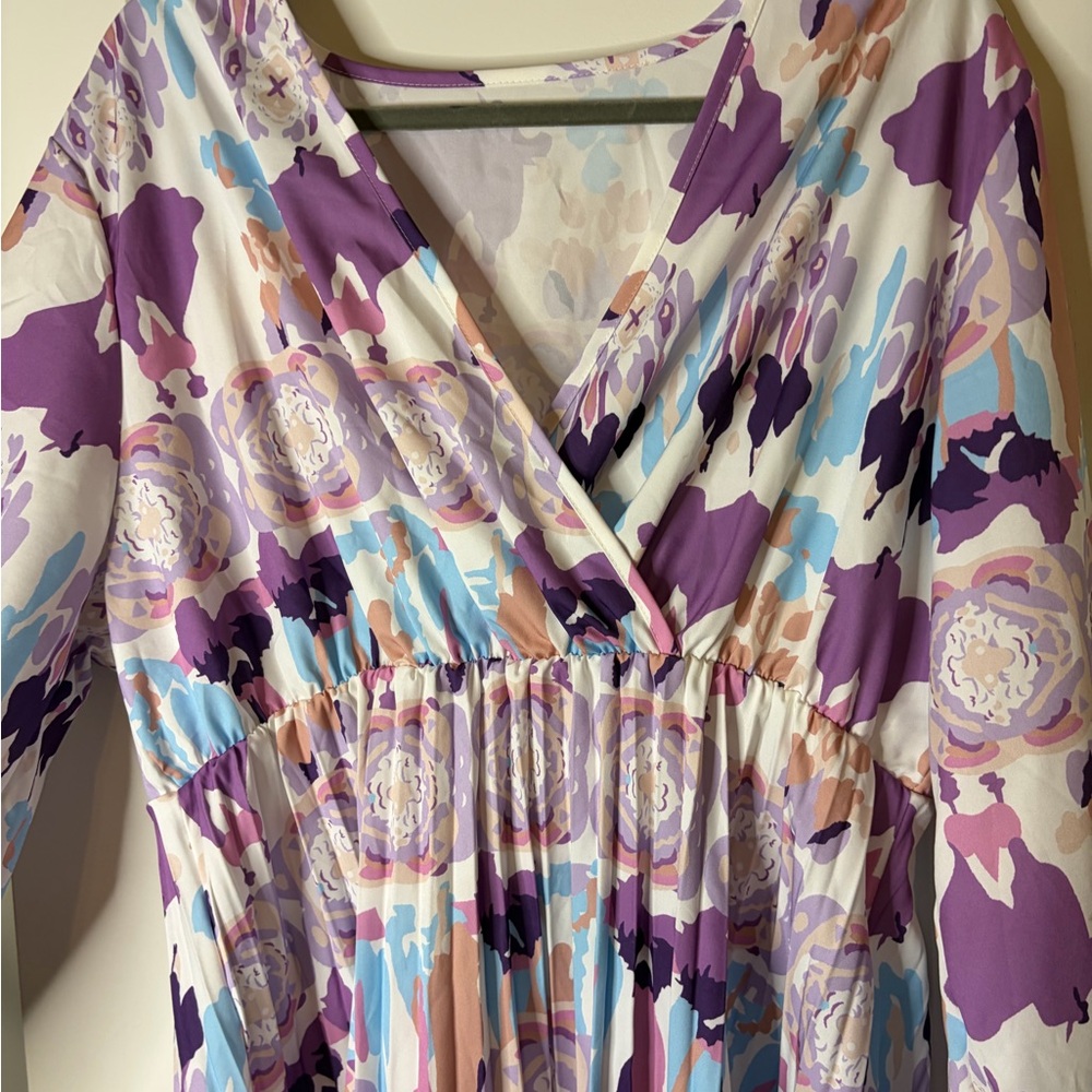 Floral V-Neck Maxi Dress - Purple and Blue
